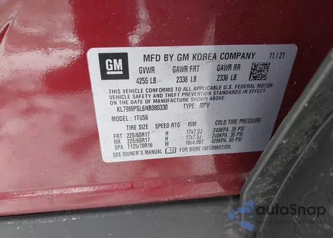 2022 Chevrolet Trailblazer Fwd Lt z USA, uszkodzony, nr VIN KL79MPSL6NB080330